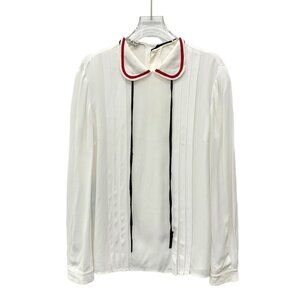 Miu Miu White Doll Collar Pleated Long Sleeve Shirt